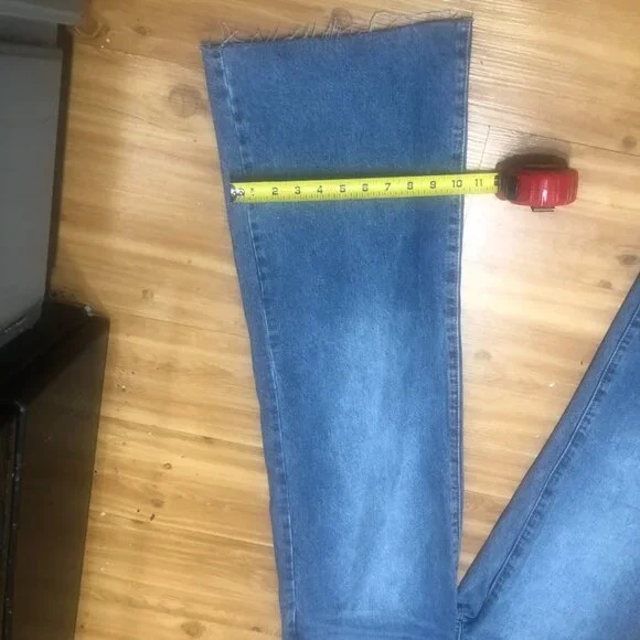 Edikted Wide Leg Jeans, Blue Washed Denim High Lace Trim "S" - Picture 6 of 12